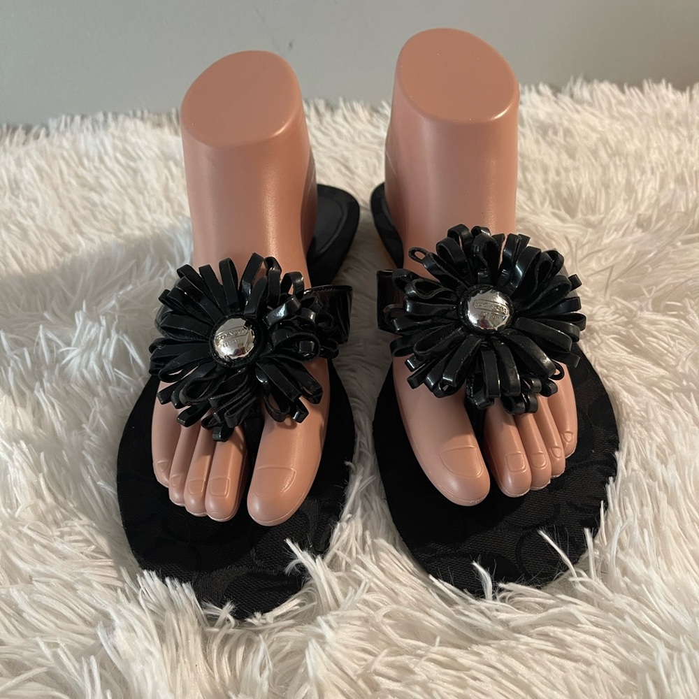 Coach Women Slippers Black Leather
